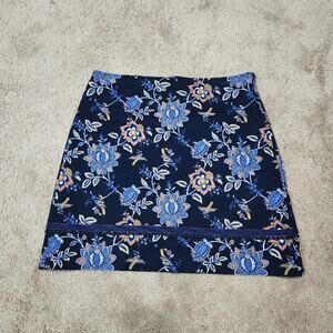 Loft Mini Skirt Women’s Floral A-line Blue Size 6 Zip and Eye Hook